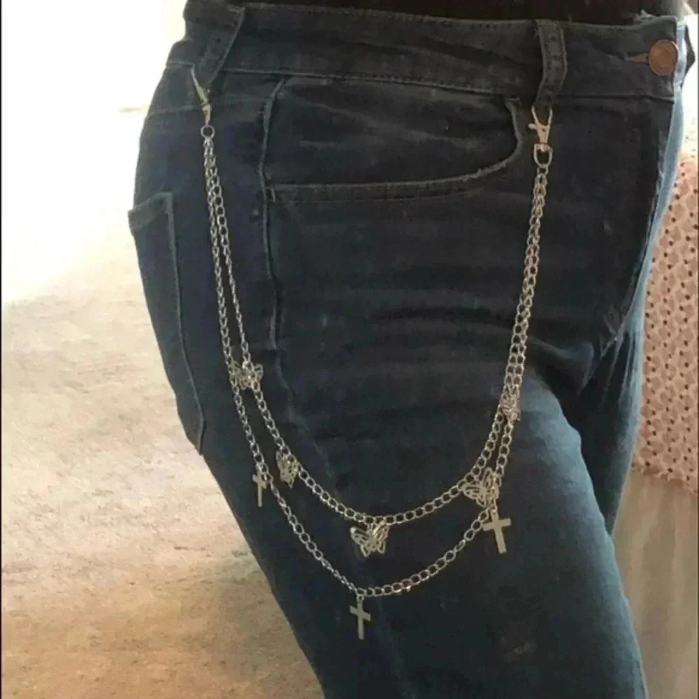 Butterfly Cross Silver Tone Hip Jeans Pant Belt Loop Chain 25$